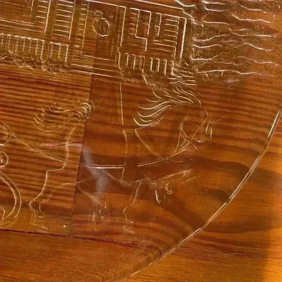 Libby Christmas Winter Sleigh Ride Scene Serving Platter/Clear Glass - Picture 6 of 8